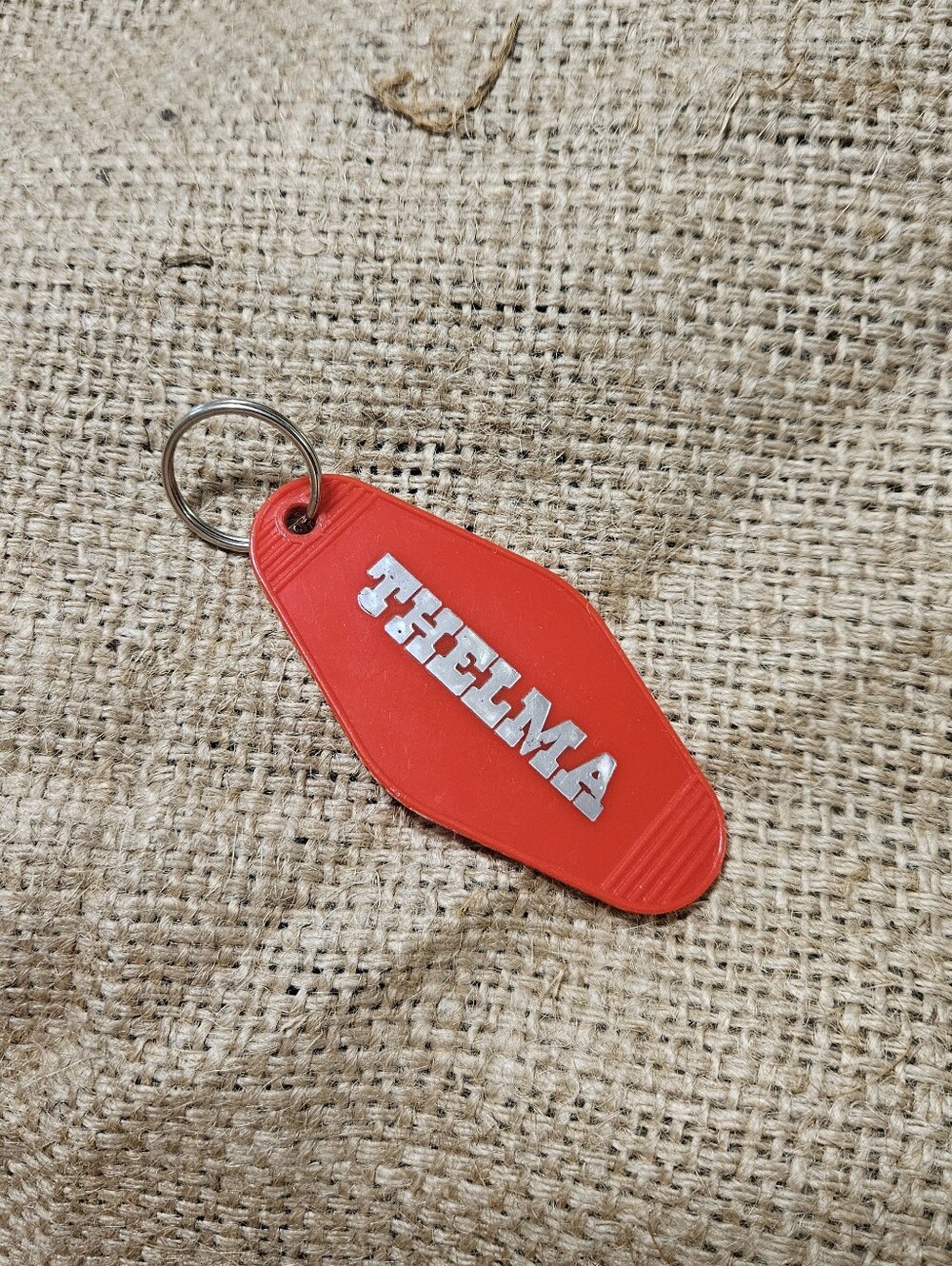 Thelma Hotel Look Keychain from Junk Gypsy Red Plastic Key Fob